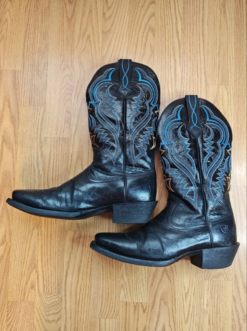Ariat Heritage Western Boots Black Leather Square Toe Blue Gold Stitch 10.5D - Picture 7 of 14